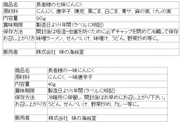 長者様の七味にんにく・一味にんにく